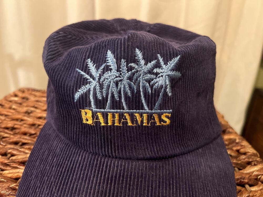 Vintage Bahamas Corduroy Snapback Hat Blue Palm Tree Embroidered R.O.C. Taiwan